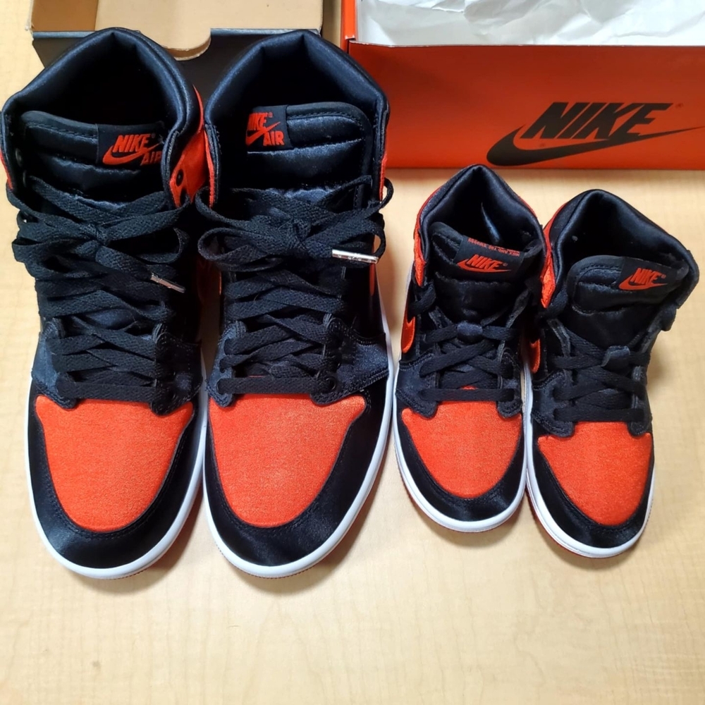 Nike Womans OG Jordans Satin Black and Red Sneakers